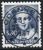 FRIMÆRKER DANMARK | 1985 - AFA 822 - Dronning Margrethe - 3,80 Kr. blå - Pragt Stemplet